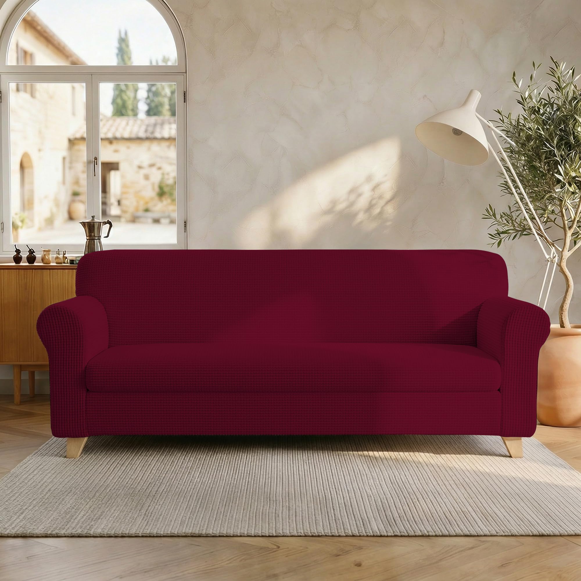 Italian Bed Linen “ Leslie” Sofa Cover, 95% Polyester + 5% Elastometer, Bordeaux, 3 Places