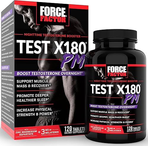 Force Factor Test X180 PM Potenciador de testosterona para hombres, suplemento de testosterona durante la noche para desarrollar músculo, aumentar