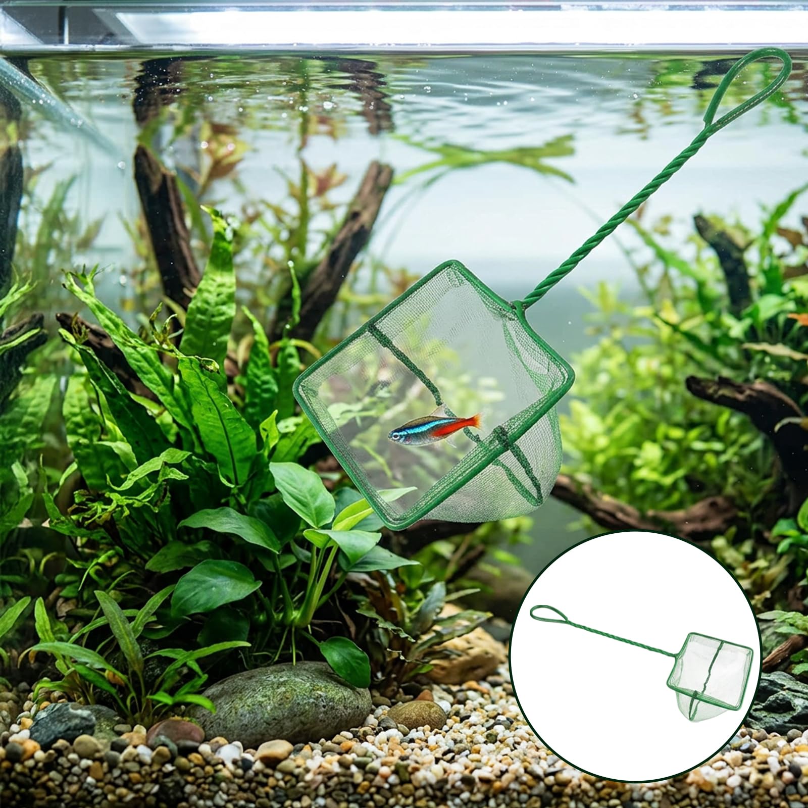 4 Stück Aquarium Kescher Klein, 3 Zoll Aquarium Fischnetz aus Weichem Nylon, Rostfreier Griff für Kleine Fische, Garnelen und Becken Reinigung