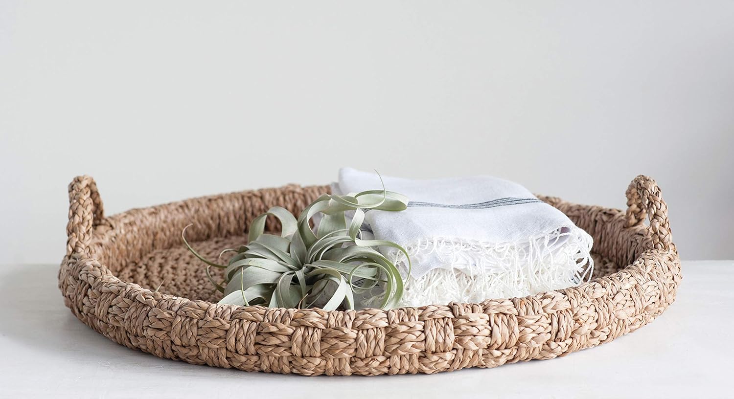 Creative Co-Op Round Braided Bankuan Tray with Handles