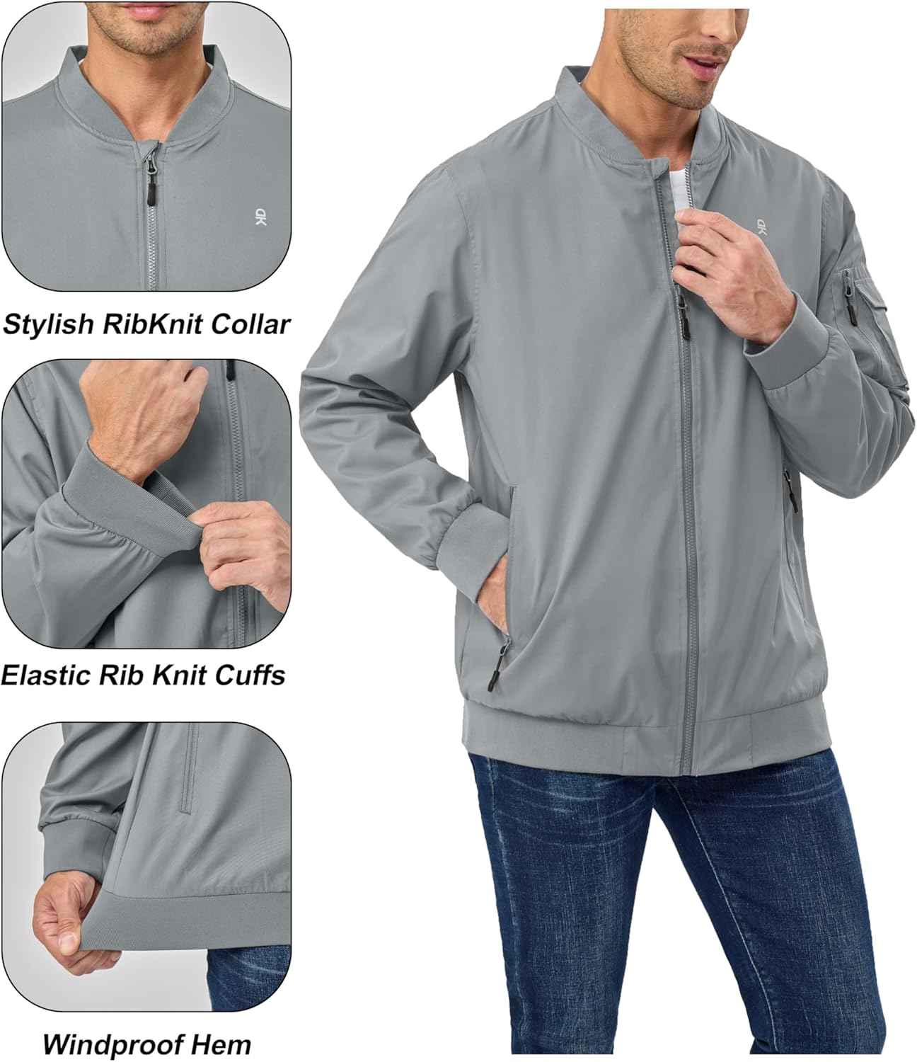 Little Donkey Andy Men's Lightweight Bomber Jacket Causal Fashion Flight Windbreaker Fall Spring Outdoor Coat - Image 4