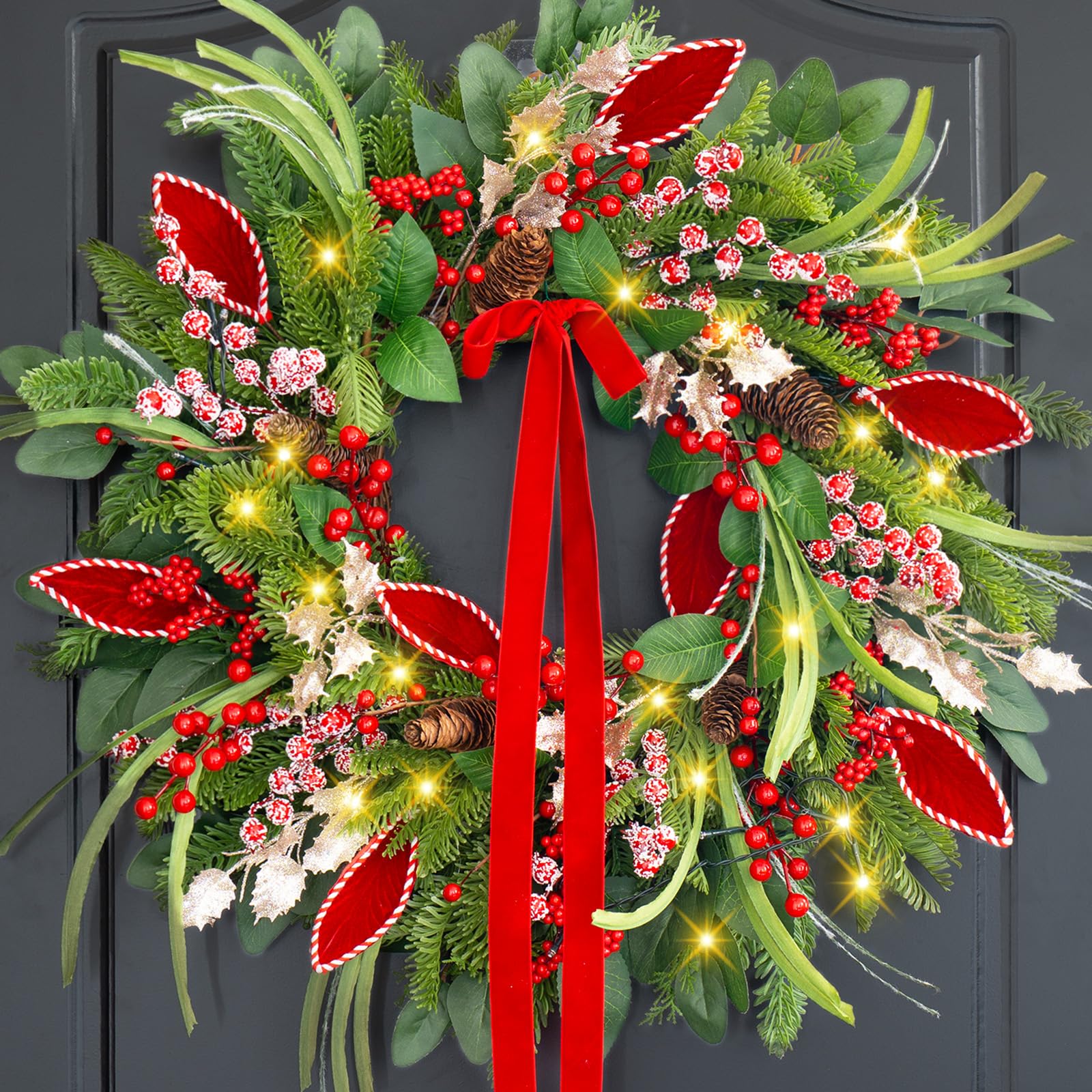 ArcadiaArt 24" Pre-Lit Christmas Wreath