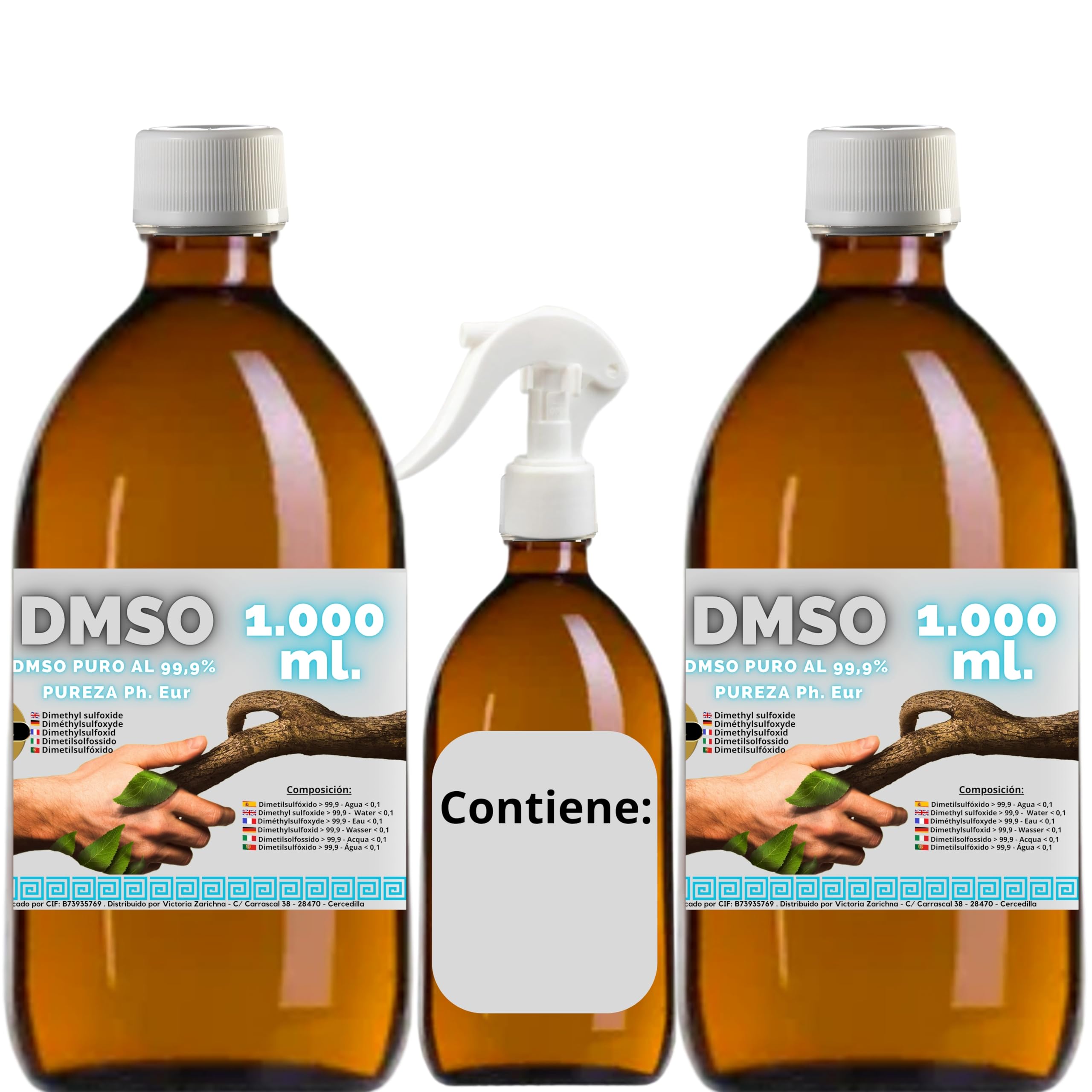 DMSO Dimetilsulfóxido 99,9% Pureza | Pack 2 x 1000 ml | Máxima Pureza | Frascos Ámbar de Laboratorio con Precinto de Seguridad | Incluye Accesorios de Dosificación