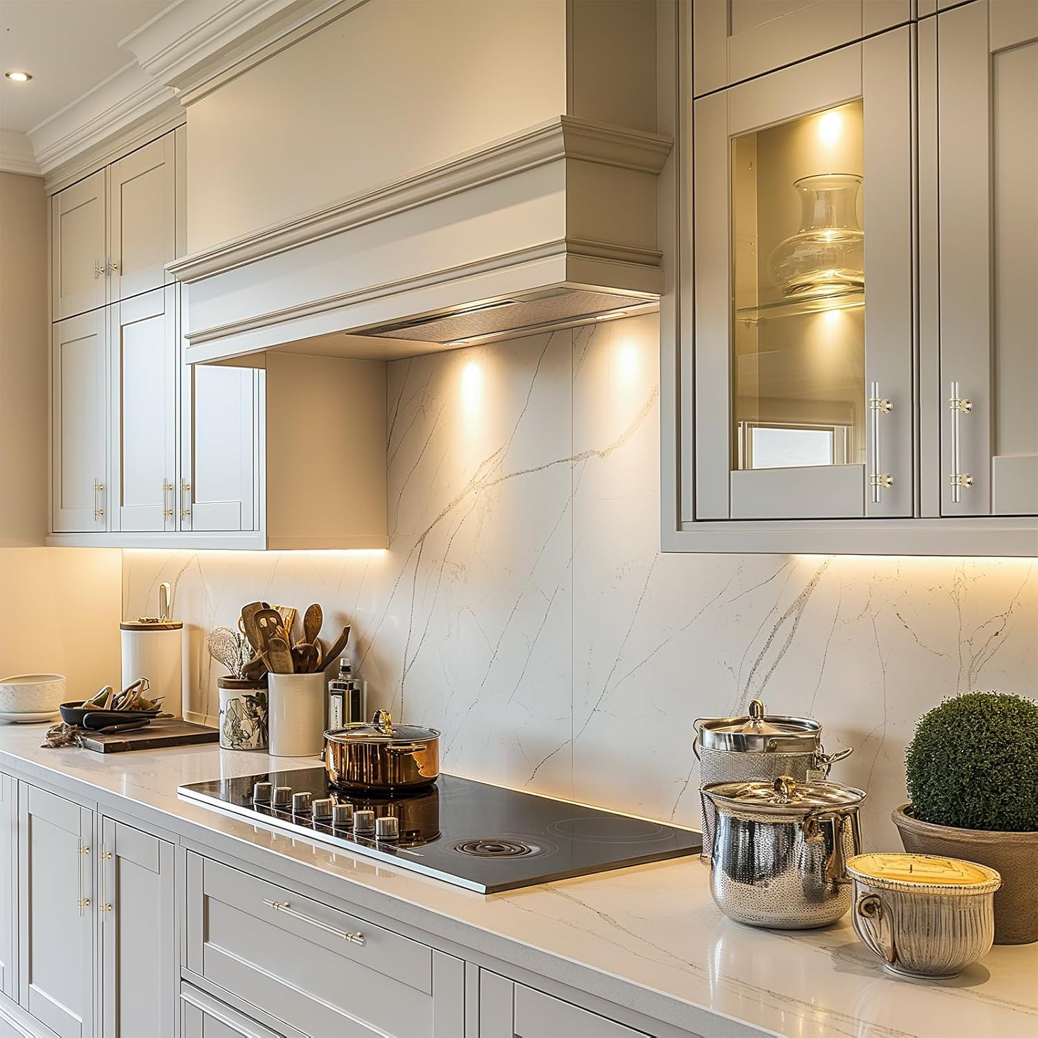 Brushed Nickel and Brushed Brass Cabinet Handles, 5 Inch Hole Center Modern T-Bar Drawer Pulls, Decorative Hardware for Cabinets, Dressers, and Drawers, 25 Pack