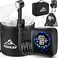 Pankay Portable Camping Shower Pump: 8000mAh Battery, IPX8 Waterproof, 5 Pressure Modes, XL Foldable Bucket for Hiking, Travel, Pets