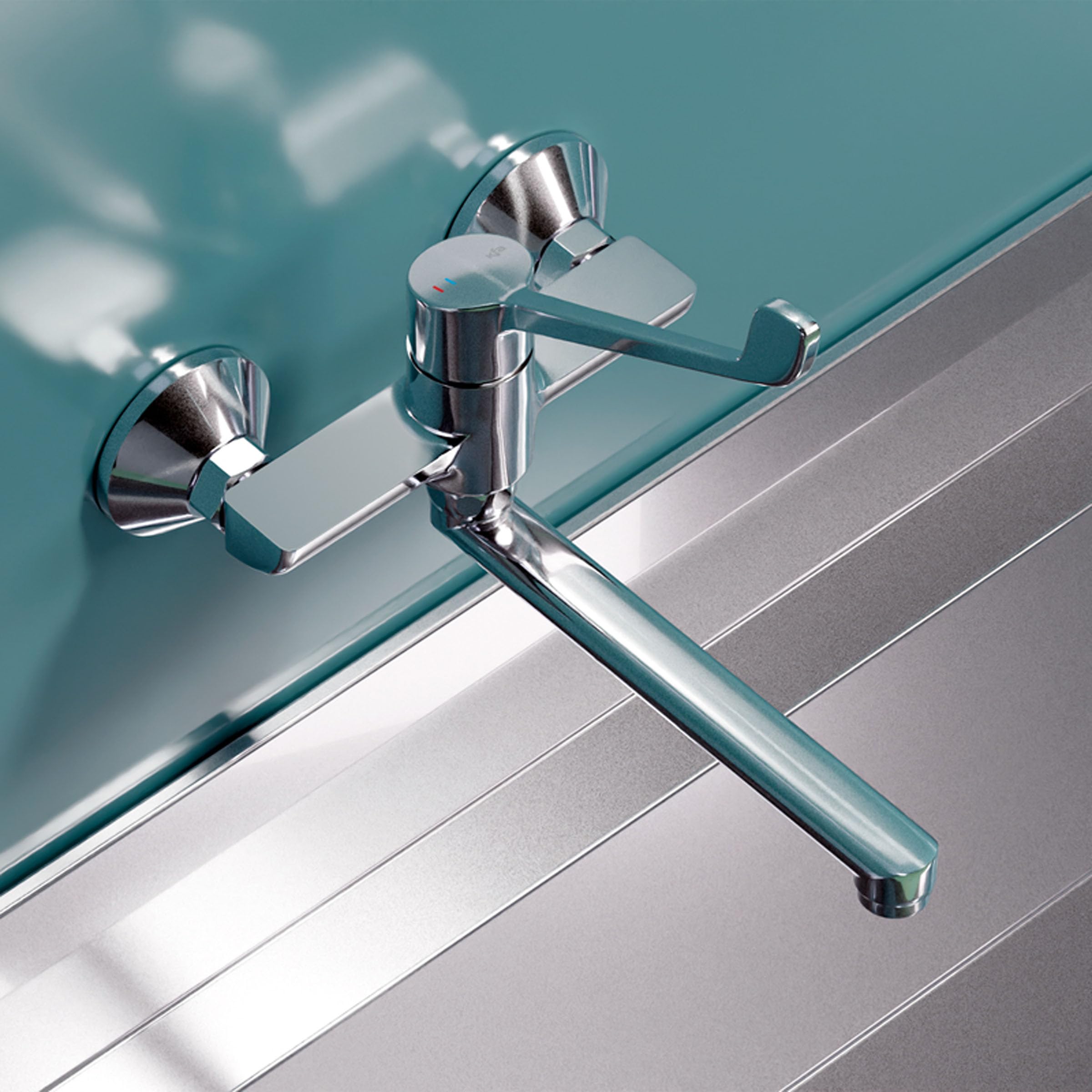 Medizinische Hygienearmatur Küchenarmatur Wandarmatur Spülbecken Küchen Wasserhahn mit langem Hebel, Arztgriff zur Ellenbogen Bedienung, für Klinik, Arztpraxis, Labor und Werkstatt