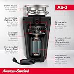American Standard 10-US-AS-3 Élimination des ordures Système de broyage des déchets alimentaires en acier inoxydable anti-jam, ligne mince, 1/3 HP, noir