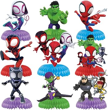 9Pcs Spidey Honeycomb Centerpieces, Cartoon Movie Theme Birthday Party Supplies, Double-Sided 3D Table Decorations & Favors for Kids