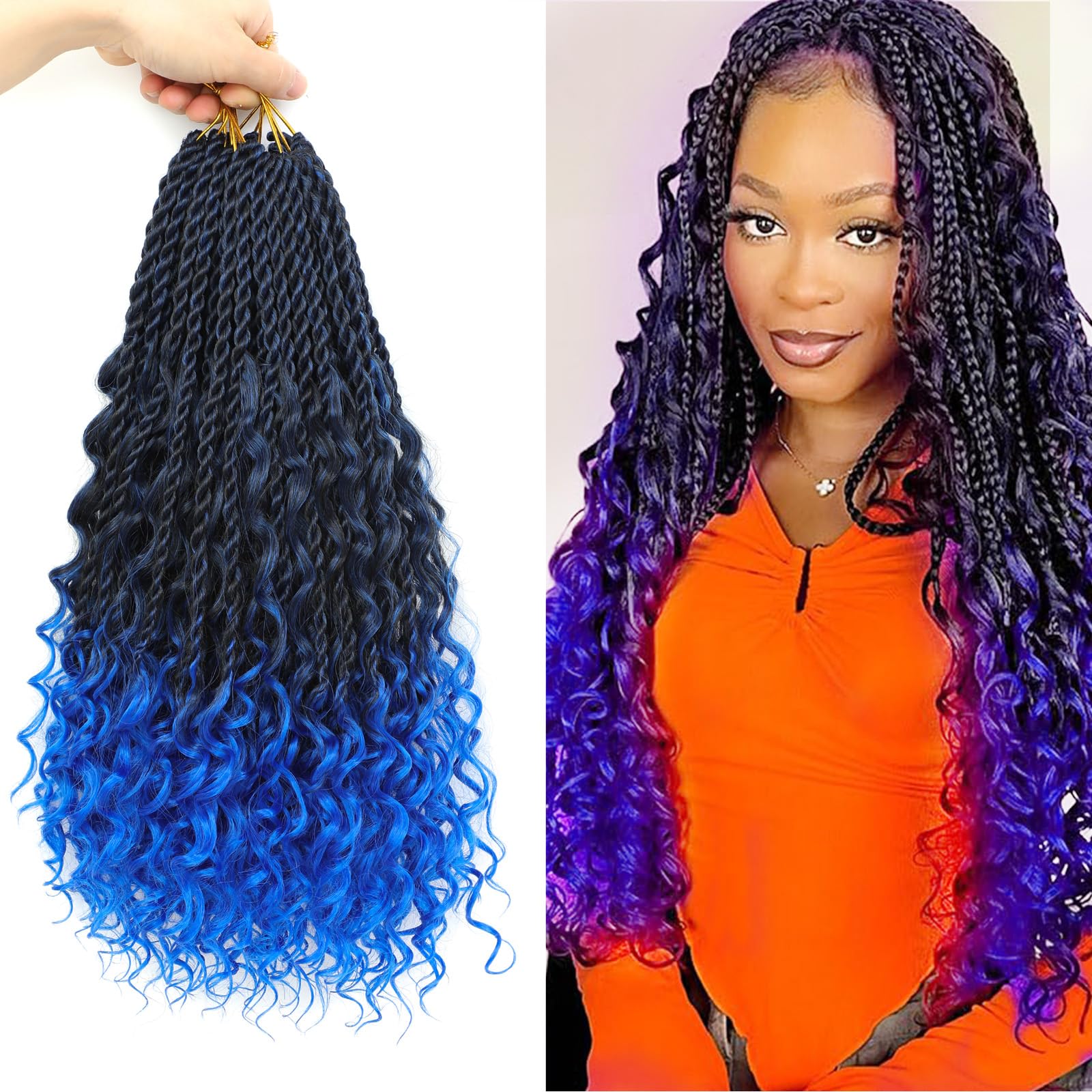 Senegalese Twist Crochet Hair with Curly Ends - 16 Inch Boho Island Twist Crochet Hair 8 Packs Boho Goddess Twist Crochet Hair Pre Looped Crochet