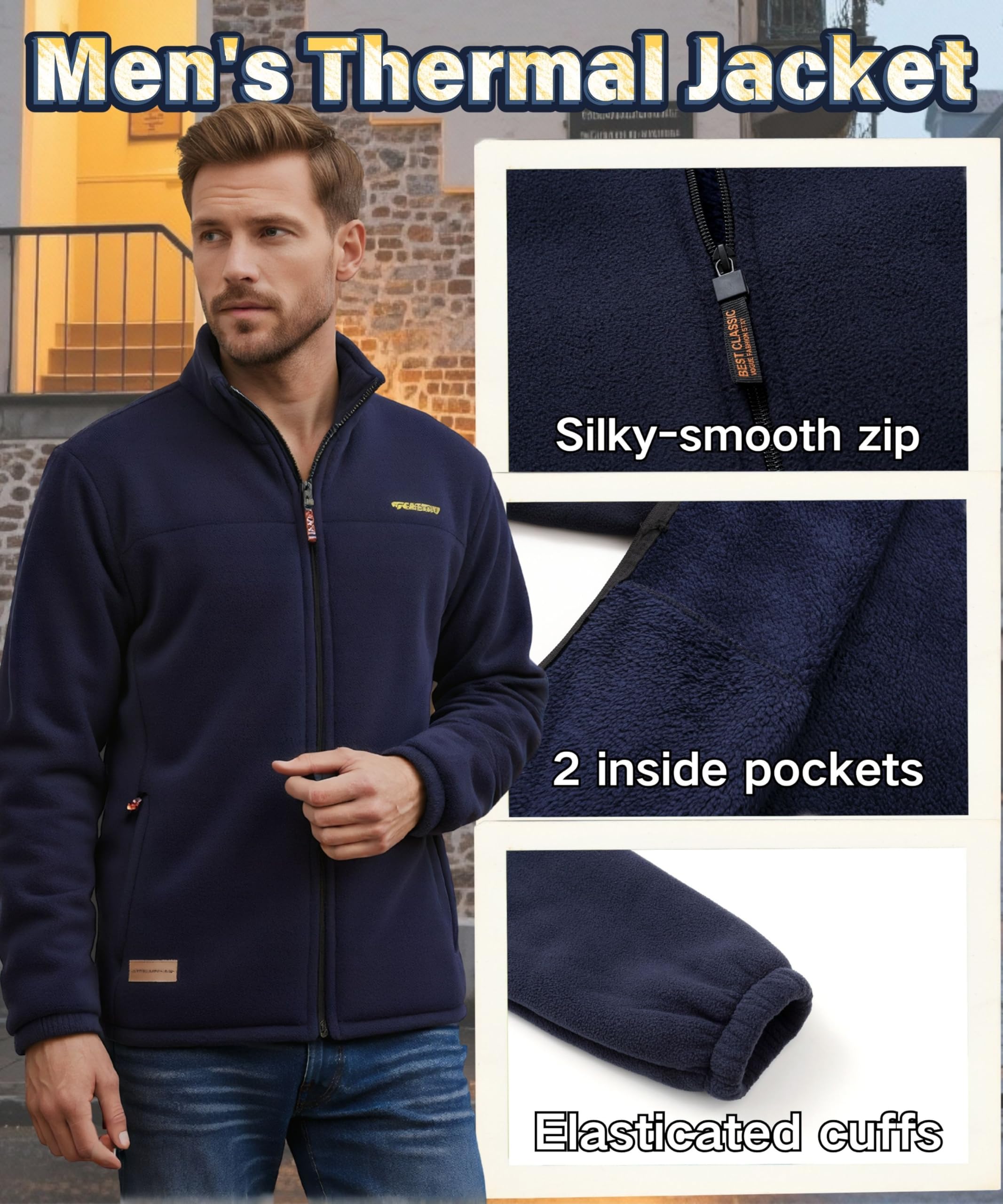 Giacca in Pile invernale Uomo con Cerniera Stand-up Collare Giacche All'aperto Caldo Casual Sport Giacca Con Multitasche Escursionismo Cappotto maniche lunghe