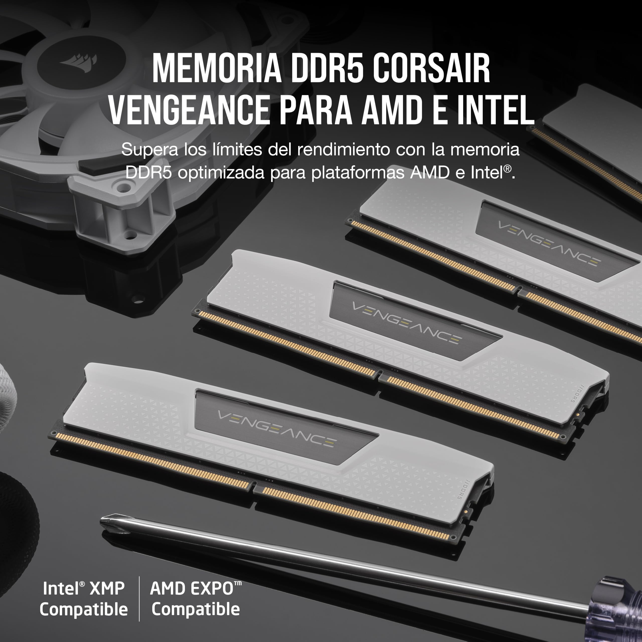CORSAIR Vengeance DDR5 32GB (2 x 16GB) hasta 6400MHz AMD Intel RAM | Memoria Gaming de Sobremesa, Compatible con AMD EXPO e Intel XMP 3.0, CL36, Blanco, CMK32GX5M2B6400Z36W