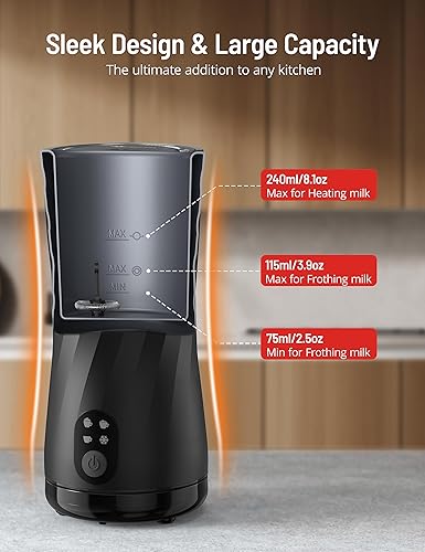 Miniatura 4 de Symdral Espumador de leche, espumador de leche 4 en 1 y vaporizador, máquina automática de espuma fría y caliente y calentador de leche, con apagado