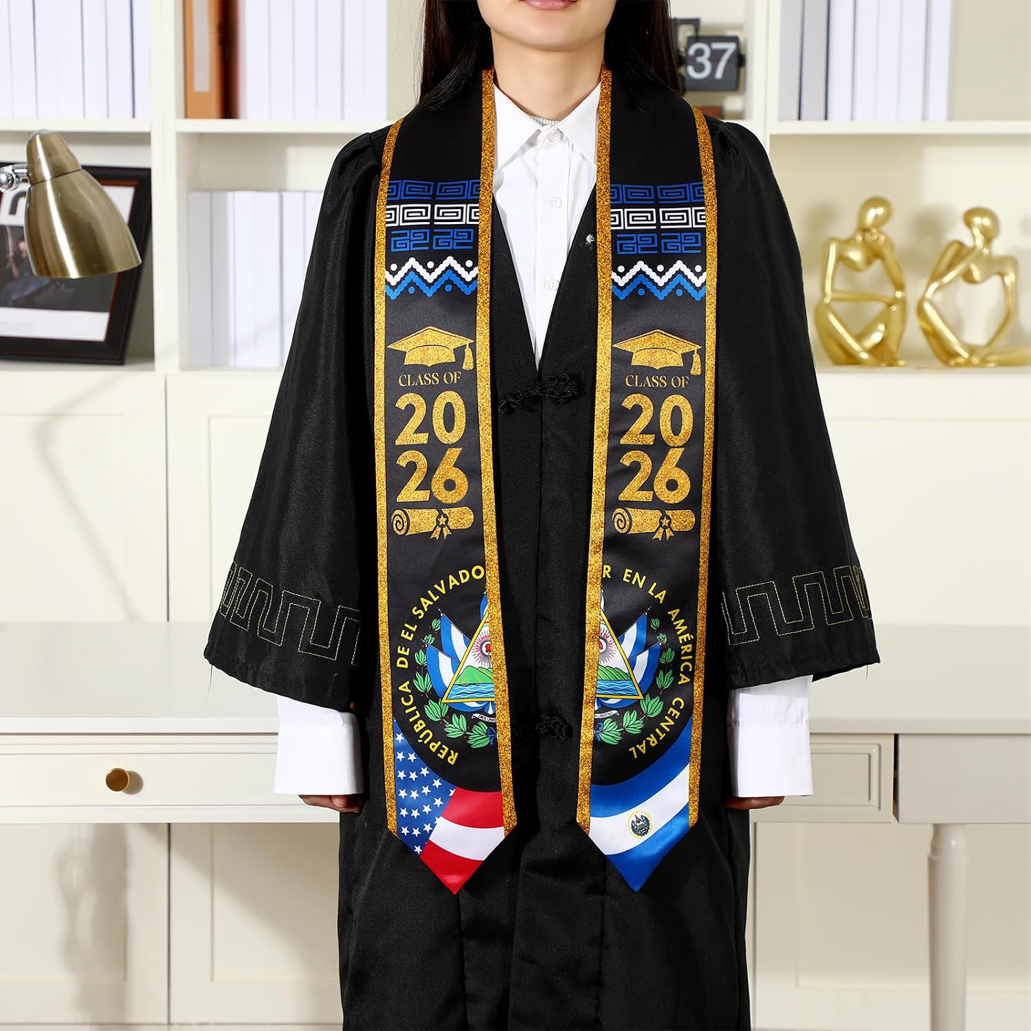 El Salvador Graduation Stole Sash American Flag Mixed Stole Sash Class of 2026 Grade Decoration for International Student