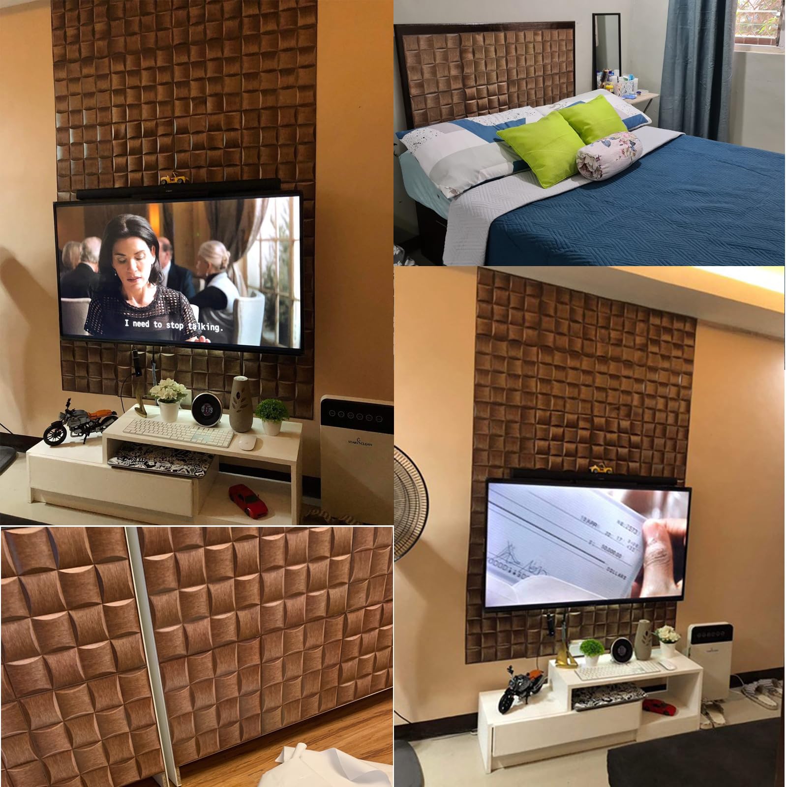 Selbstklebende 3D Wandpaneele Holzoptik,Wasserdichte PE-Schaum Wandfliesen Wandverkleidung,30x30 cm 10 Stück,Wanddekoration für Wohnzimmer Schlafzimmer Bad Küche Hintergrundwand