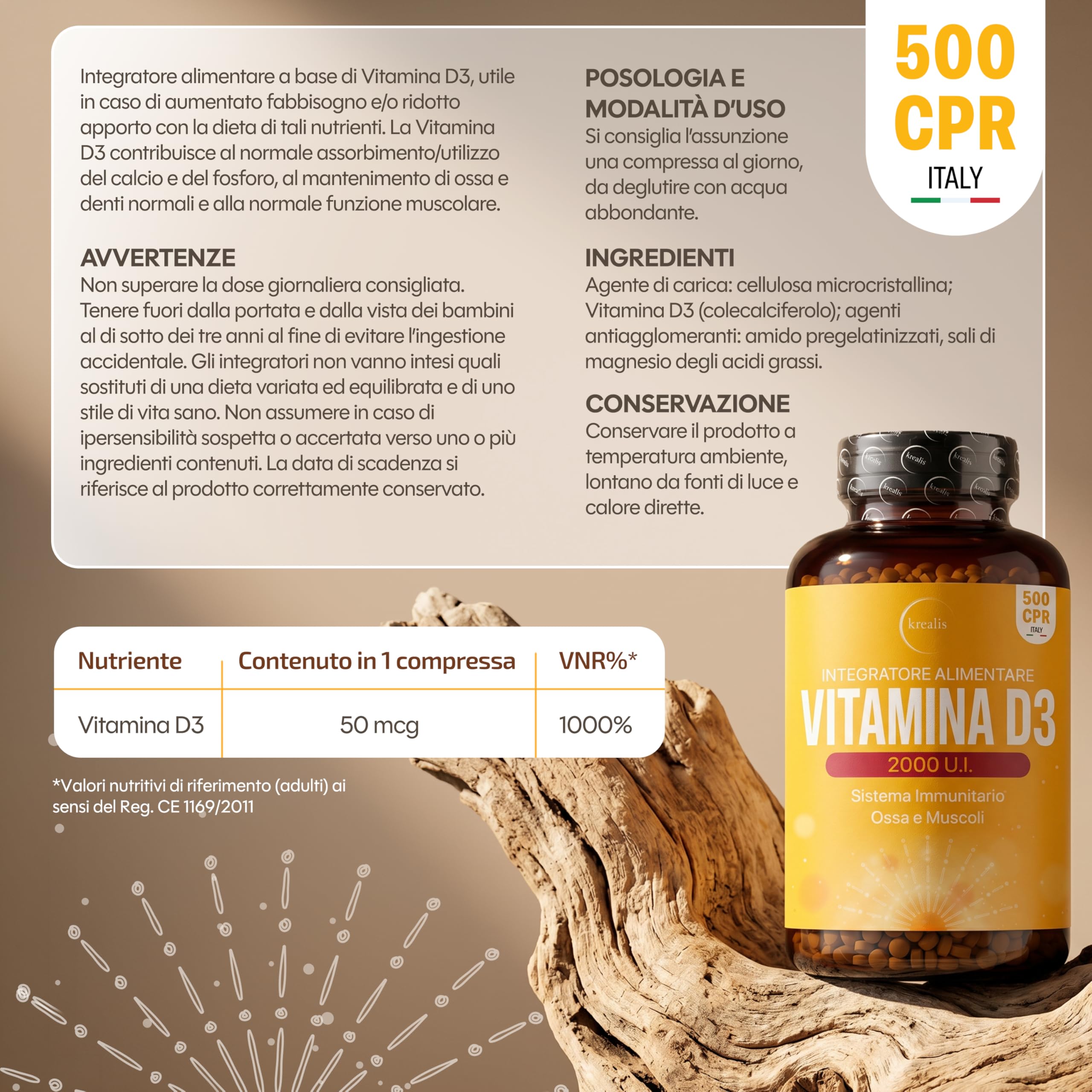 PREZZOLANCIO Vitamina D3 2000 UI – MAXI Formato 500 Micro-Compresse, Integratore di Vitamina D Colecalciferolo Pura Alto Dosaggio, Supporto per il Sistema Immunitario, Ossa e Muscoli,Facile da Assumer
