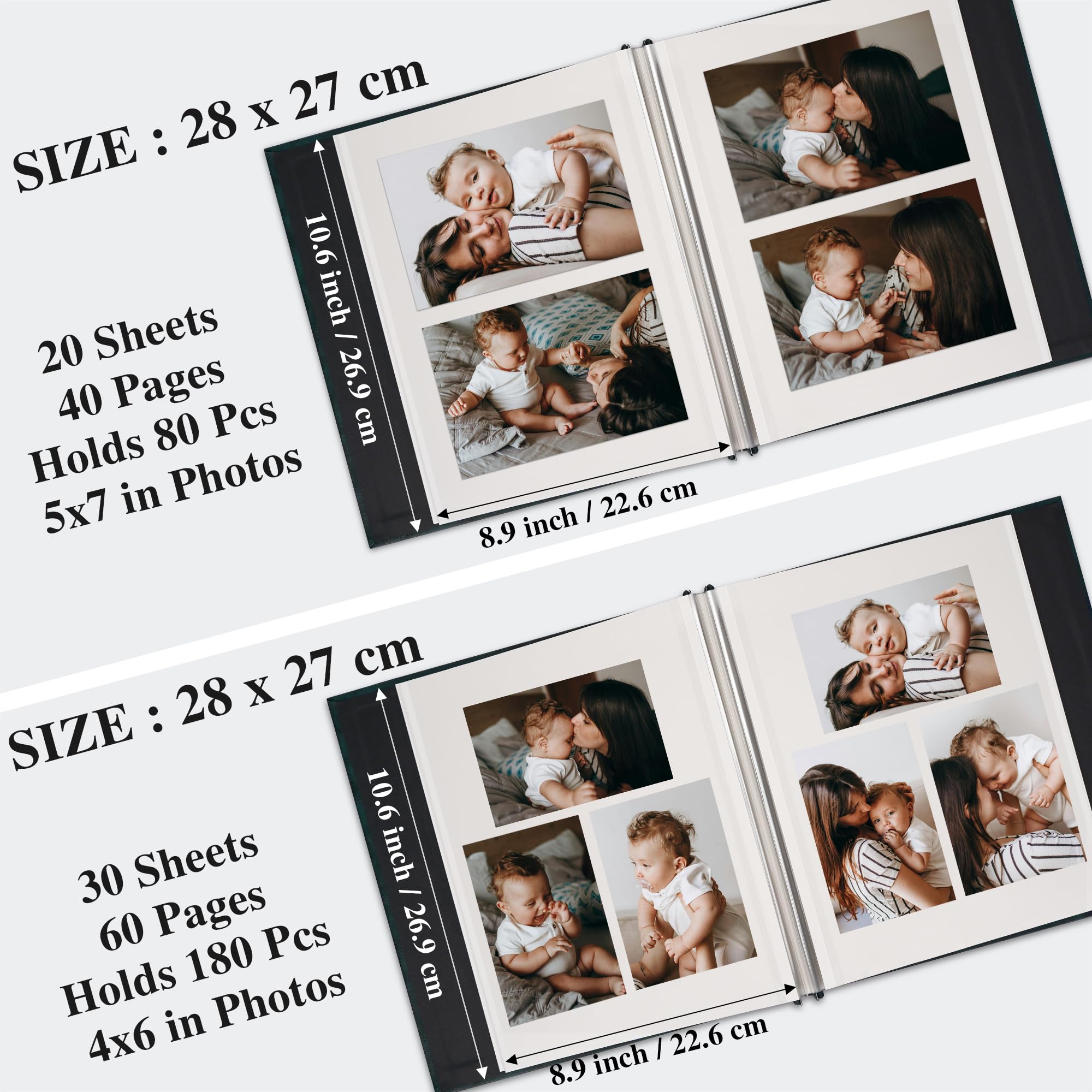 Vienrose Großes Selbstklebendes Fotoalbum mit Fenster – Dunkelgrün – Fotobuch zum Selbstgestalten – 30 Blätter (60 Seiten) für 10x15 13x18 20x25 Bilder – Scrapbook Album Baby Hochzeit DIY