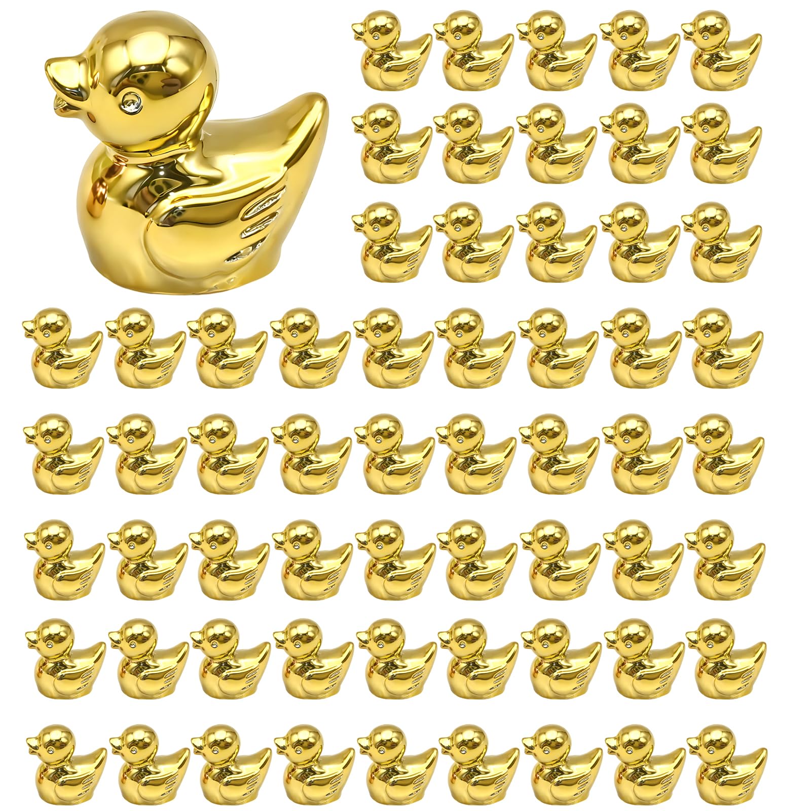 TUBAWD 60Pcs Resin Ducks, Electroplated Golden Decorative Ducks, Home and Garden Decor, Premium Electroplated Finish with Detailed Craftsmanship, Cake Decoration, Party Favors