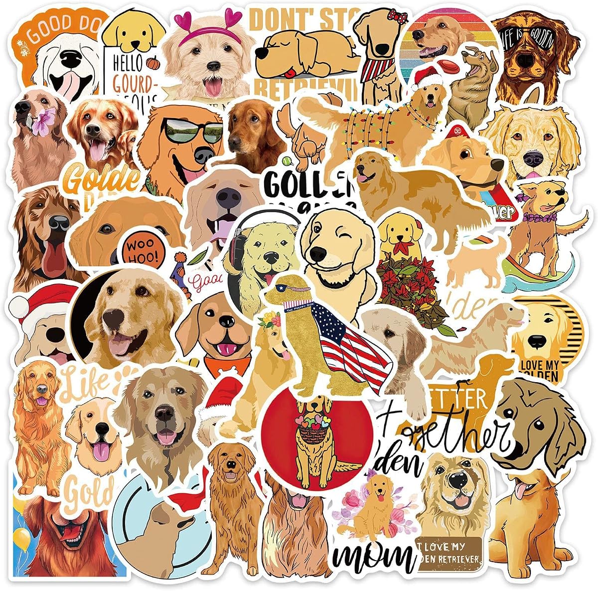 Cute Golden Retriever Stickers Dog Decals for Kids Teen Water Bottles 50PCS