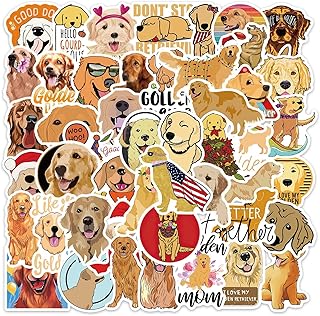 Cute Golden Retriever Stickers Pack, 50PCS Dog Sticker for Kids Teens Adults, Asverbet Waterproof Stickers for Water Bottle Laptop Phone Luggage