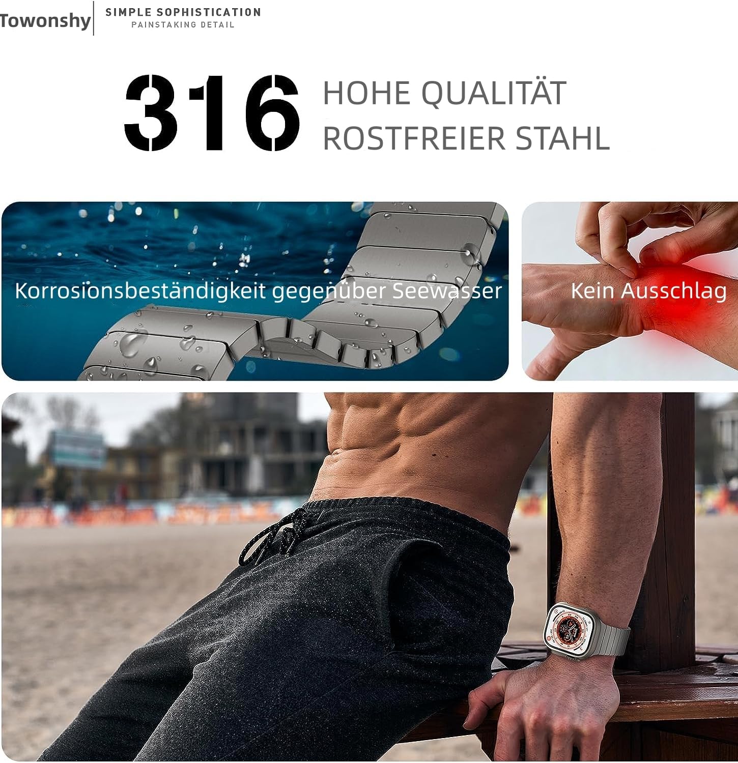 Cinturino Originale Titan Compatibile con Apple Watch Cinturino Ultra/Ultra 2, Se, Serie 10/9/8/7/6/5/4/3/2/1 49mm 46mm 45mm 44mm 42mm 41mm 40mm 38mm, Uomini E Donne Cinturino in Metallo in Acciaio