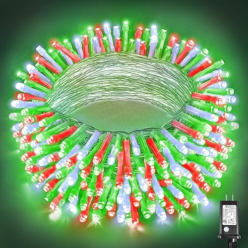 Miniatura 30 de Guirnalda de luces navideñas con 300 LEDs, 99 pies, para interiores y exteriores, cable transparente, impermeable, 8 modos, conectables, decoración