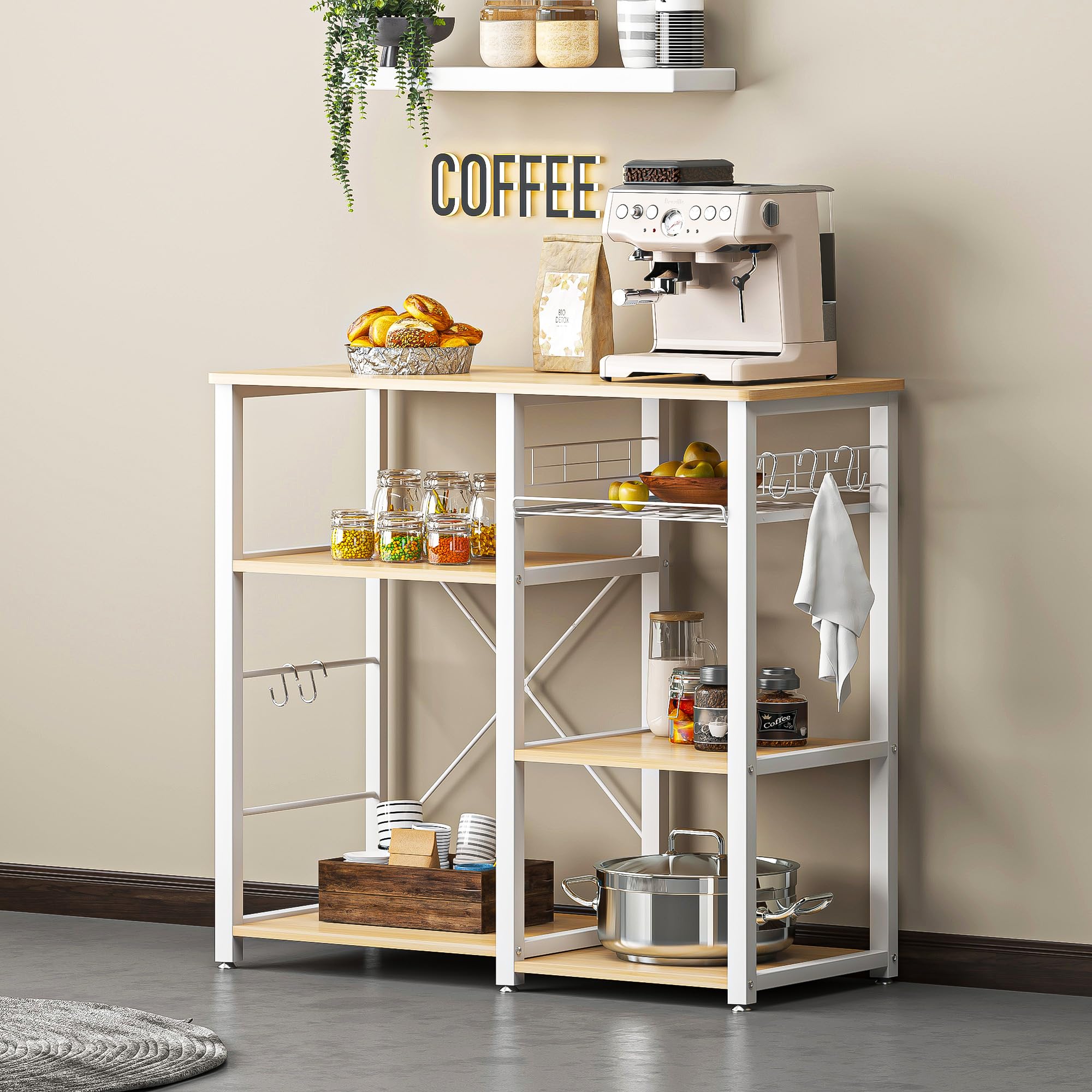 Scaffale da Cucina, 3 +4 Supporto per Forno a Microonde con Ripiani, Mobile cucina salvaspazio con cesti in Filo Metallico, 90x40x83 cm (Acero)