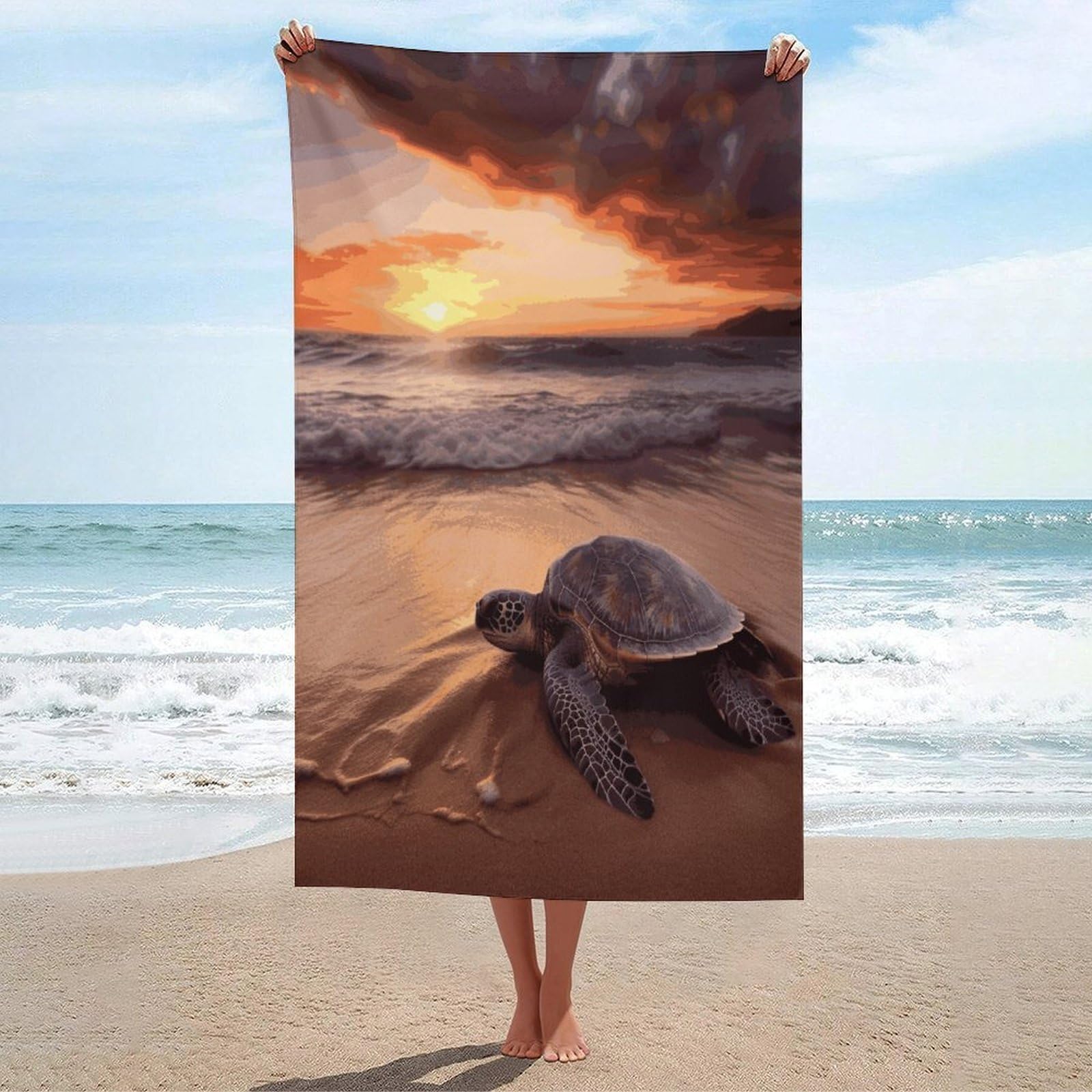 Adfgyerh Unisex Style Sea Turtle Sunset Bath Towels Beach Towel Lightweight Quick Dry, Bath Towel For Travel Sports Pool Swimming Bath Camping Yoga Adults130x80cm