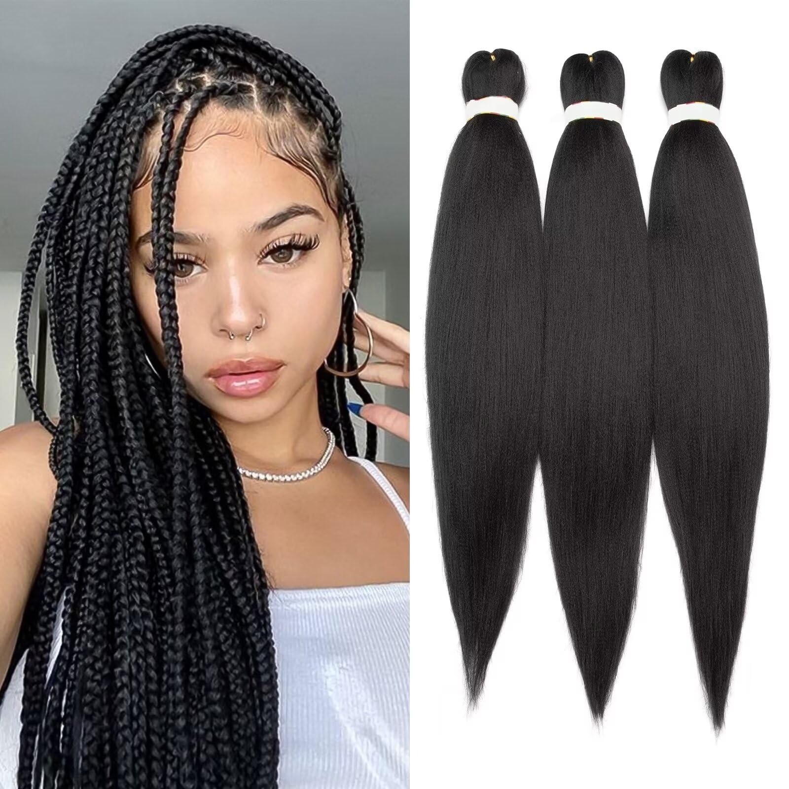TESS 66 cm Pelo para Trenzas Africanas 1Pcs, Trenzas Postizas Castaño oscuro 90g/pack Pelo Sintetico para Trenzas