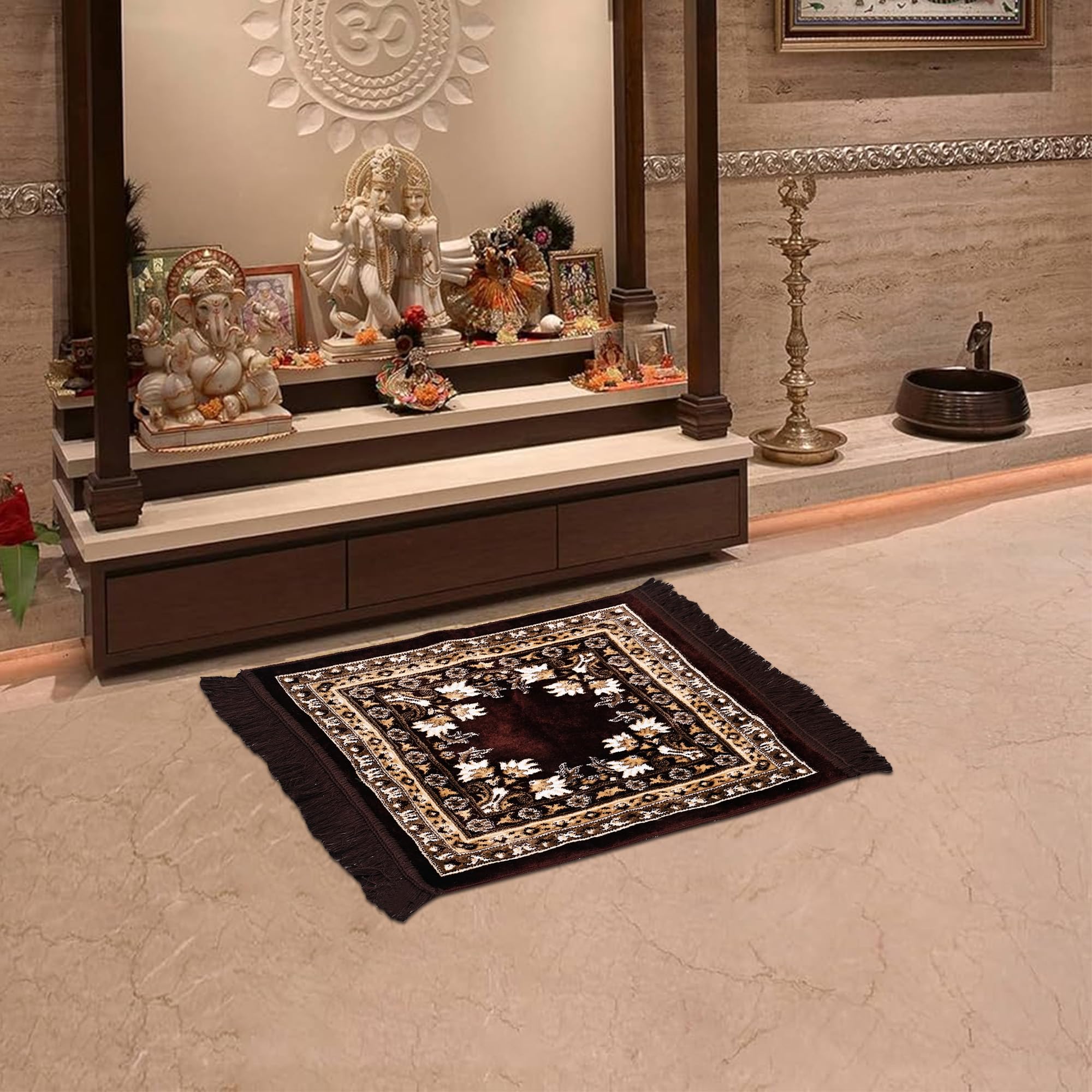 Kuber Industries Velvet Pooja Mat For Sitting On Floor | Comfortable Eating Aasan for Home | Decorative Sitting Mat for Meditation & Mandir | Floral Print - Dark & Light Brown (B0DGD2WQDP) Amazon Price History, Amazon Price Tracker