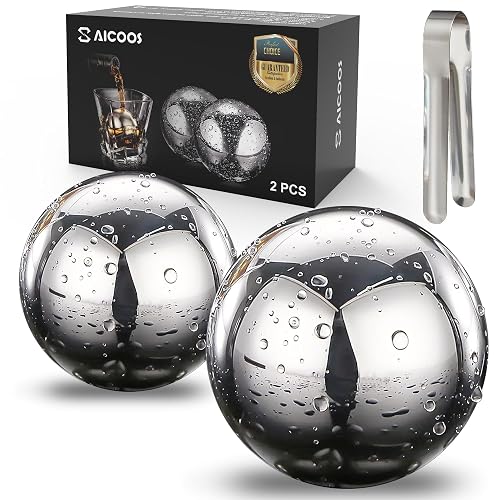 SAICOOS Reusable Metal Ice Cubes for Drinks Stainless Steel Ice Round Balls
