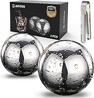 SAICOOS Reusable Stainless Steel Whiskey Stones Ice Balls 2-Pack with Tongs - Chill Drinks Without Dilution, Gifts for Men