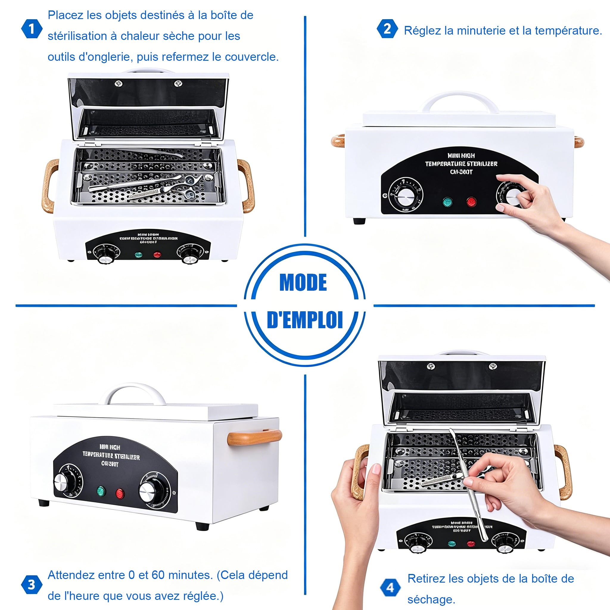 High Temperature Sterilizer, Weiß, mit Timer und Temperaturregler, für Nagelwerkzeuge, 34 x 18 x 15 cm