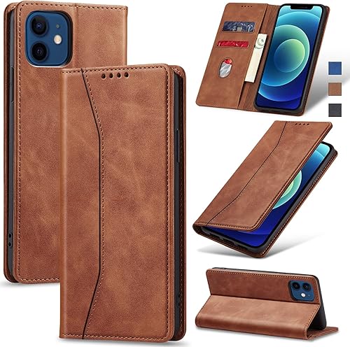 Funda tipo cartera con tapa para iPhone 1212 Pro, funda magnética de cuero con tarjetero y soporte, funda protectora duradera de TPU a prueba de