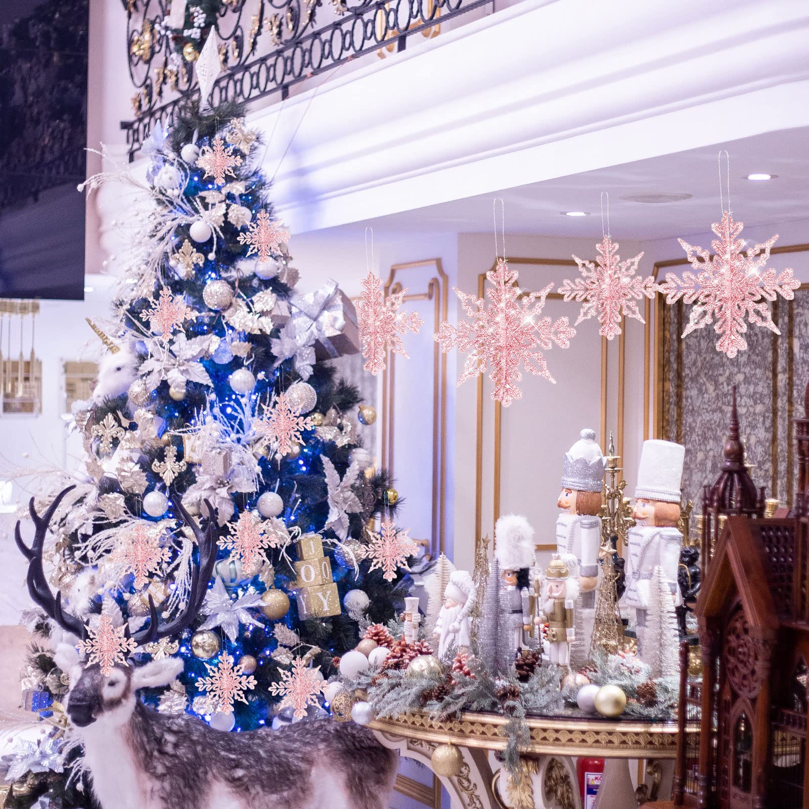 Fiocchi Di Neve Natalizi Con Glitter | 24 Pezzi (12 Oro + 12 Argento) | Decorazioni Albero E Casa - Foto 4