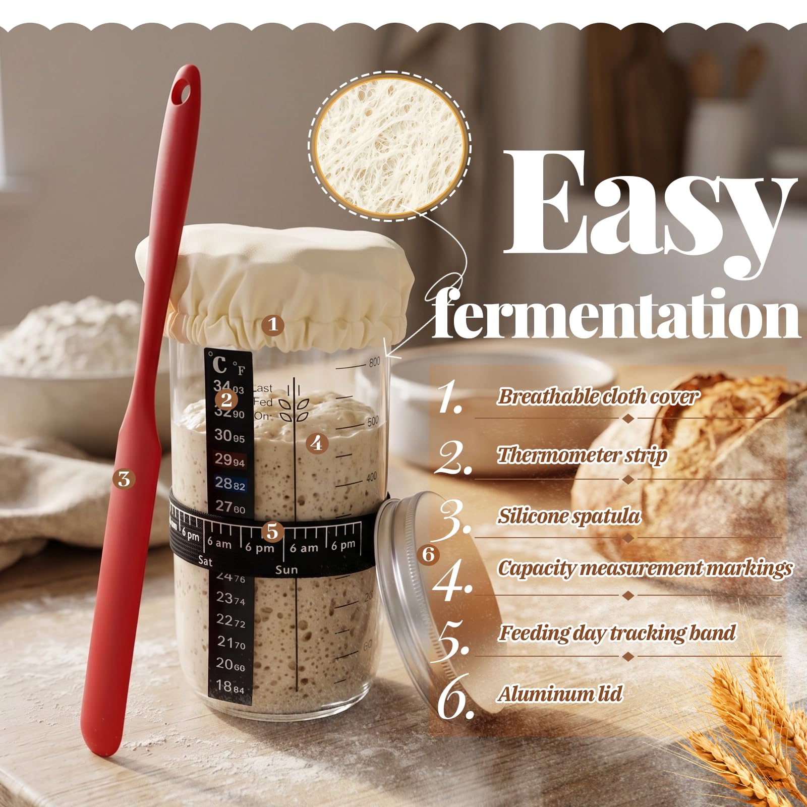 IIRC Juego de iniciación de masa madre con cesta de fermentación para pan, cesta de fermentación de silicona (ovalada de 28,8 cm y redonda de 25,8 cm) y accesorios para principiantes