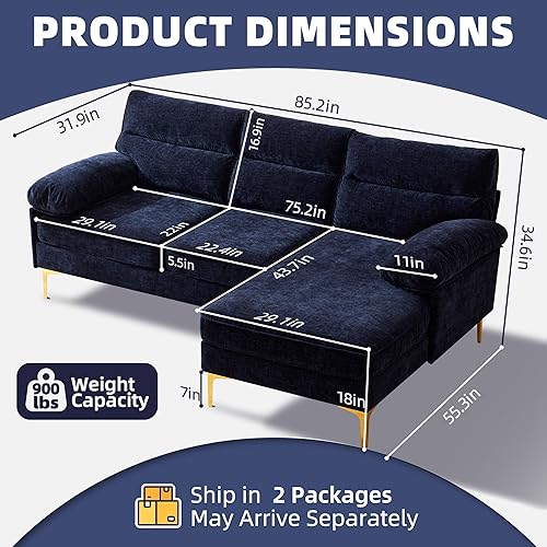 Miniatura 2 de Ihanherry Sofá modular convertible de 85 pulgadas, sofá de 3 plazas para sala de estar, sofá modular moderno de tela de chenilla en forma de L, sofá