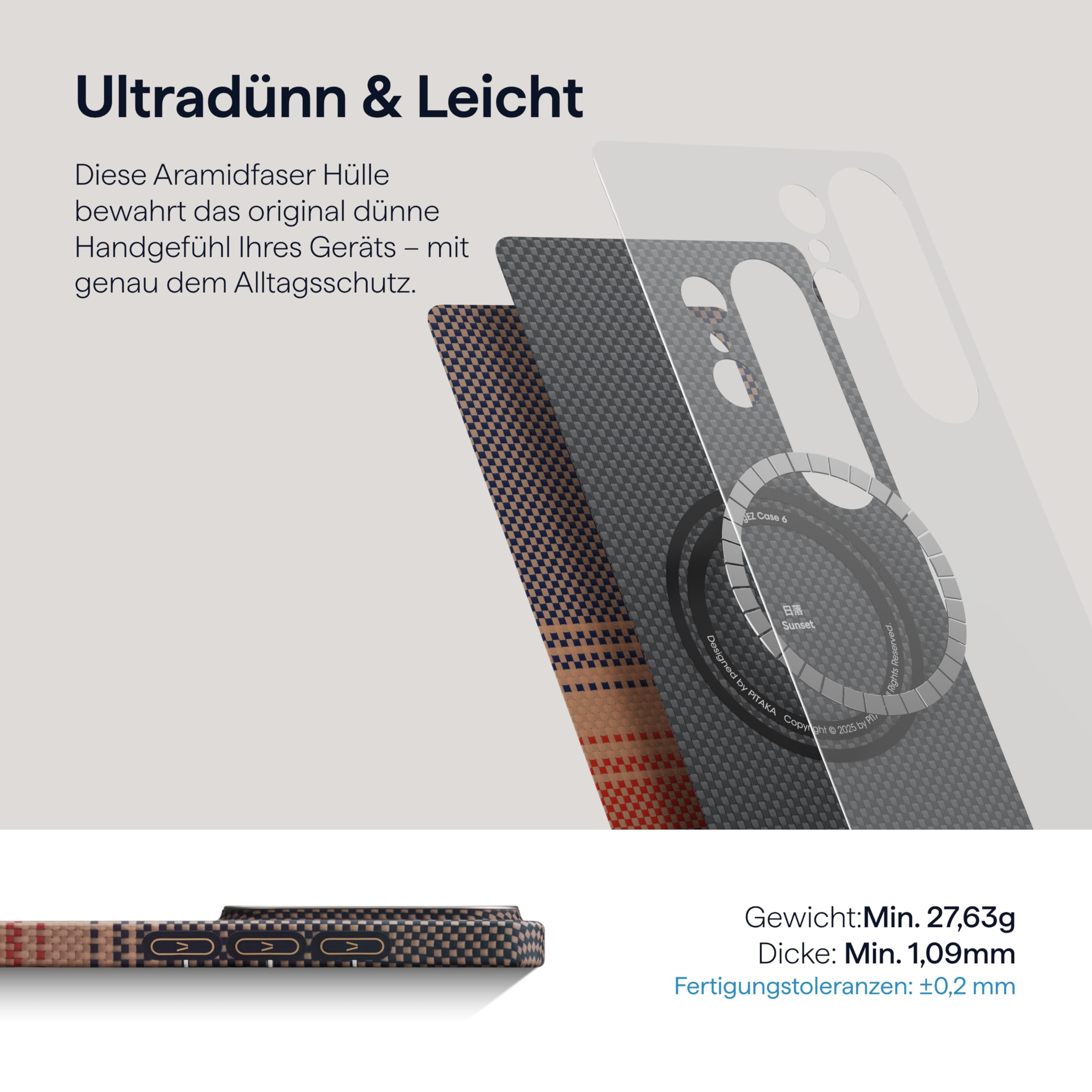 pitaka Ultradünne Hülle für Galaxy S26 Ultra Aramidfaser Sonnenuntergang | Aramidfaser Hülle für Samsung Galaxy S26 Ultra mit Aaron Button Slim Magsafe-kompatibel Handyhülle mit Kameraschutz