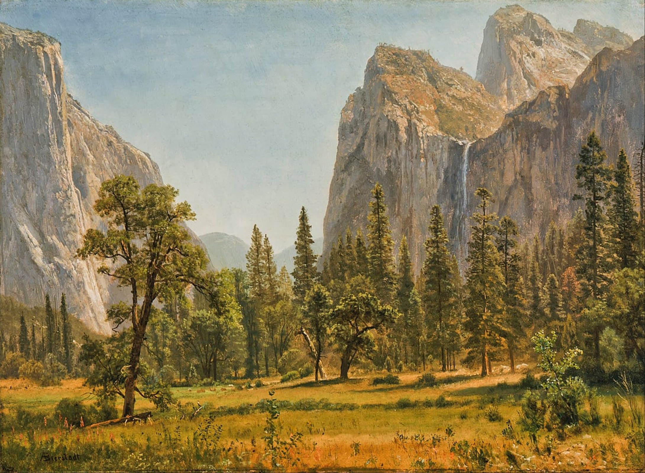 ARTXLXXBN Famous Painting Canvas Artwork Graffiti Print Bridal Veil Falls Yosemite Valley California by Albert Bierstadt Portrait Canvas Image for Home Decor 60x90cm