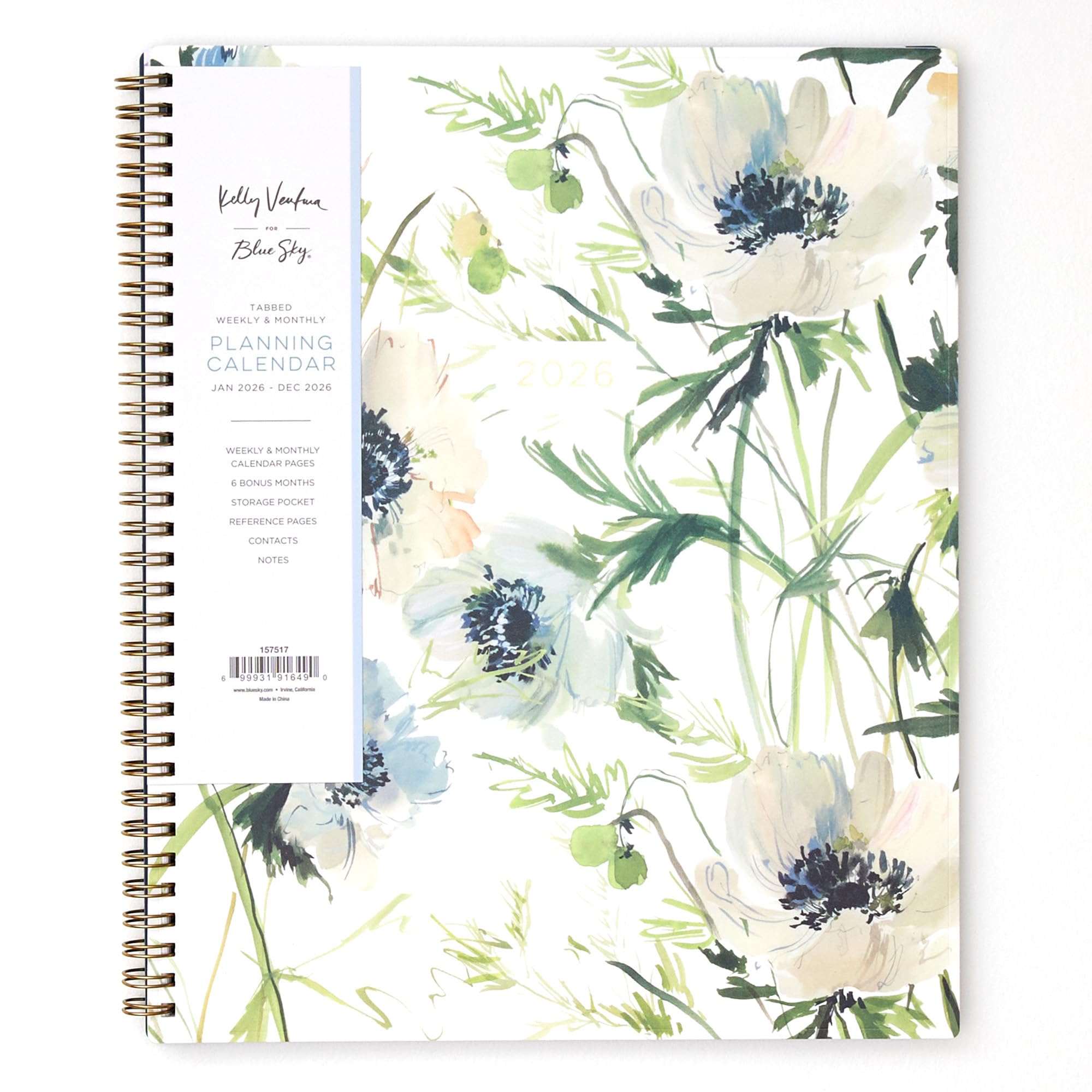 Blue Sky Kelly Ventura 2026 Weekly and Monthly Planner Calendar, January 2026 - December 2026, 8.5" x 11", Flexible Cover, Laminated Tabs, Durable