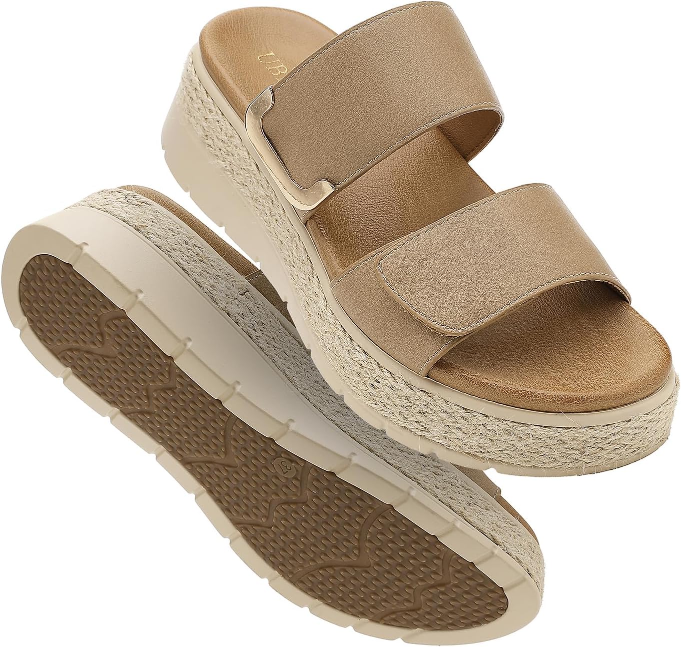 UBFEN Womens Espadrille Platform Sandals Low Wedge Slides Orthopedic Arch Support Two Adjustable Straps Dressy Casual Sandals for Beach Summer Walking