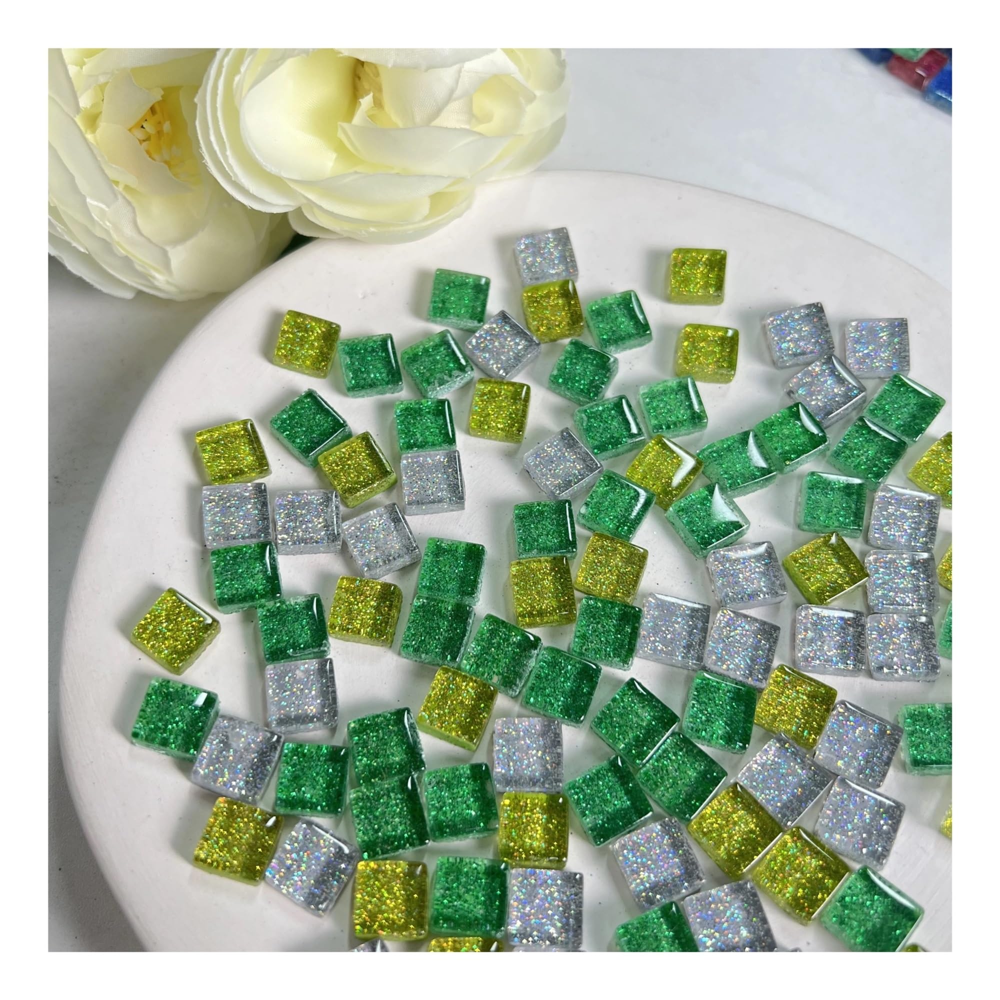 Vaeltor Light Blue 500Pcs Glass Glitter Mosaic Tiles Square Shape For Home Decoration Crafts