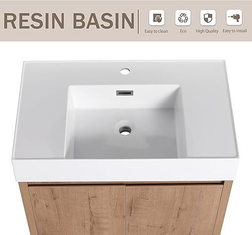 Miniatura 10 de Vanidad de baño independiente de 24 pulgadas con fregadero, tocador de baño de pie de 24 pulgadas, parte superior del lavabo de resina blanca,