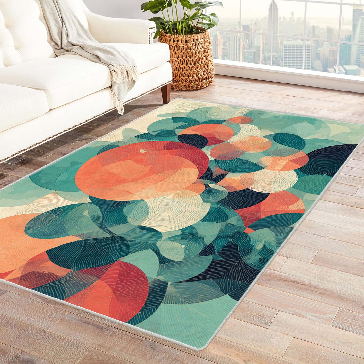 Tapis salon lavable et antidérapant rétro rouge 60x90cm