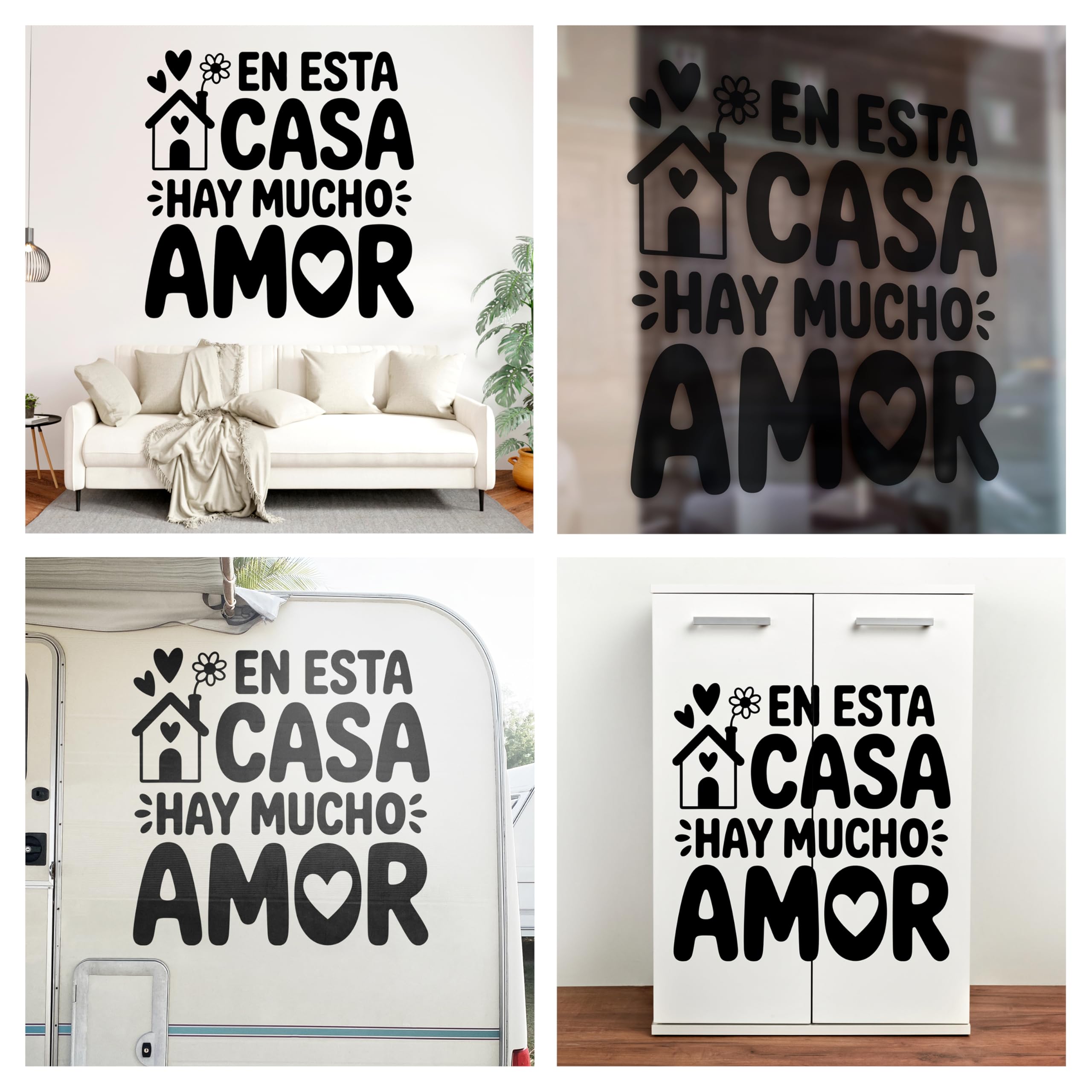 Vinilo Decorativo para Hogar con Frase Familiar "En Esta Casa Hay Mucho Amor", Adhesivo Inspirador para Salón, Dormitorio o Recibidor, Pegatina de Pared con Mensaje Positivo (Negro, 100 x 100 cm)