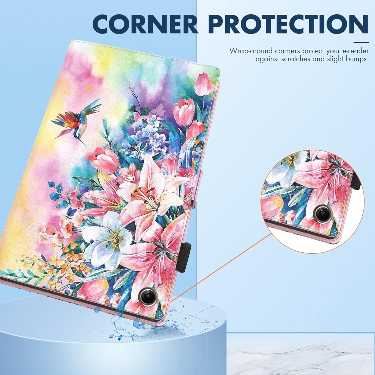 Dteck for Fire HD 8 Tablet Case (8th/7th/6th Generation-2018/2017/2016 Release) 8", Slim Folio Case with Auto Sleep Wake & Stand Function, Hand Strap, Protective PU Leather Cute Cover, Pink Blossom