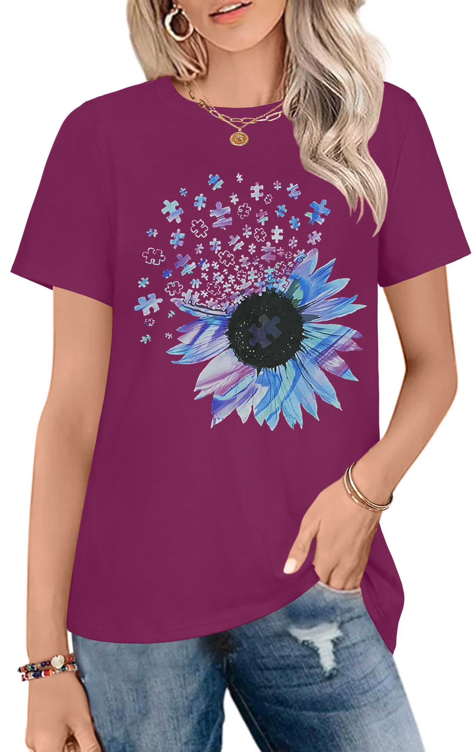 T Shirts for Women Graphic Short Sleeve Tees Summer Crewneck Loose Tops Blouse