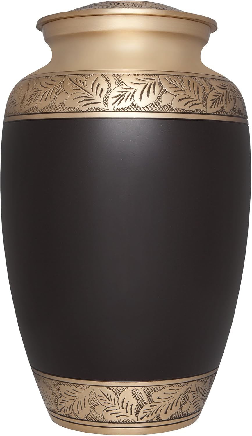 Liliane Memorials Brown Funeral Urn Cremation Urn for Human Ashes - Hand Made in Brass - Suitable for Cemetery Burial or Niche - Large Size fits Remains of Adults up to 200 lbs - Yiyani Model