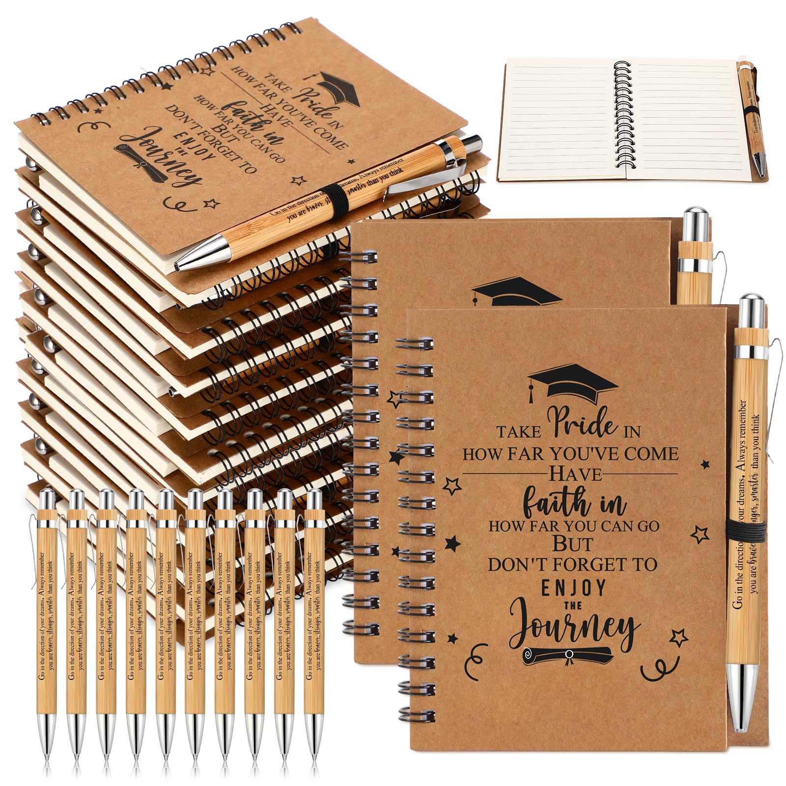 FillTouch 10 Sets 2026 Graduation Gifts Inspirational Spiral Journal with Motivational Pen Graduate Kraft Notebooks Ballpoint Pen Class of 2026 Gifts for College Graduate