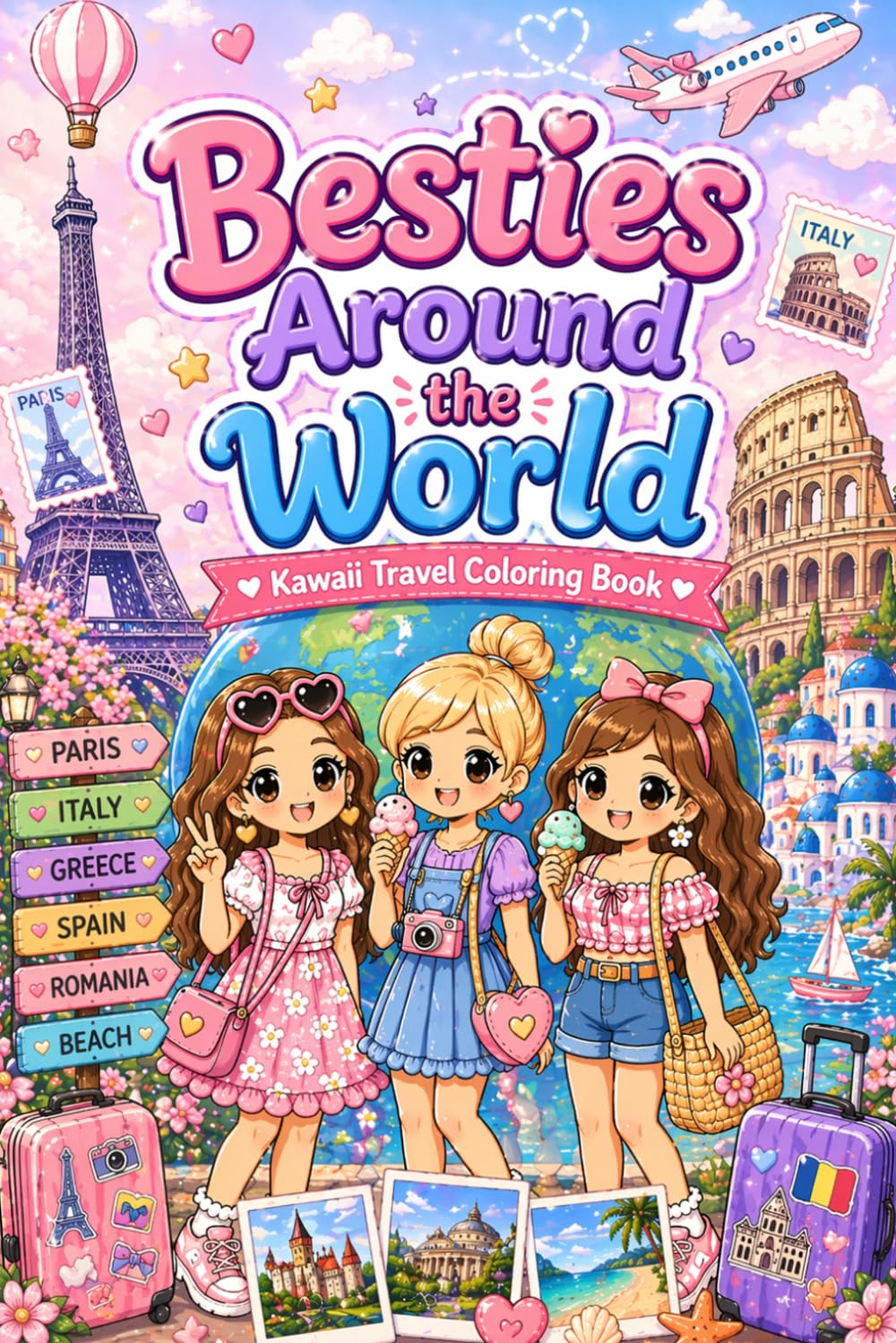 Besties Around the World: Kawaii Reise Malbuch für Mädchen – Süße Ausmalbilder, Entspannende Motive, Mädchen Freundinnen Abenteuer