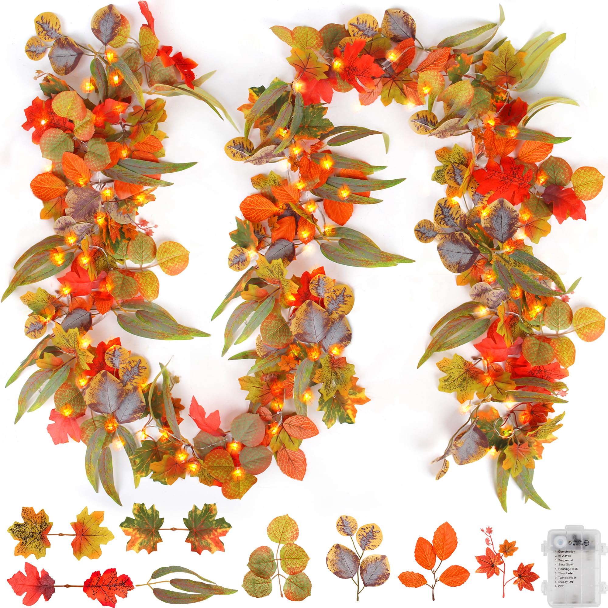 Guirlande lumineuse avec minuterie 5m et 50 LED feuilles d'automne pour decoration de maison